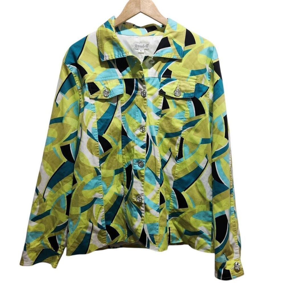 Annabell button front jacket shacket vibrant pattern rhinestone buttons XL
